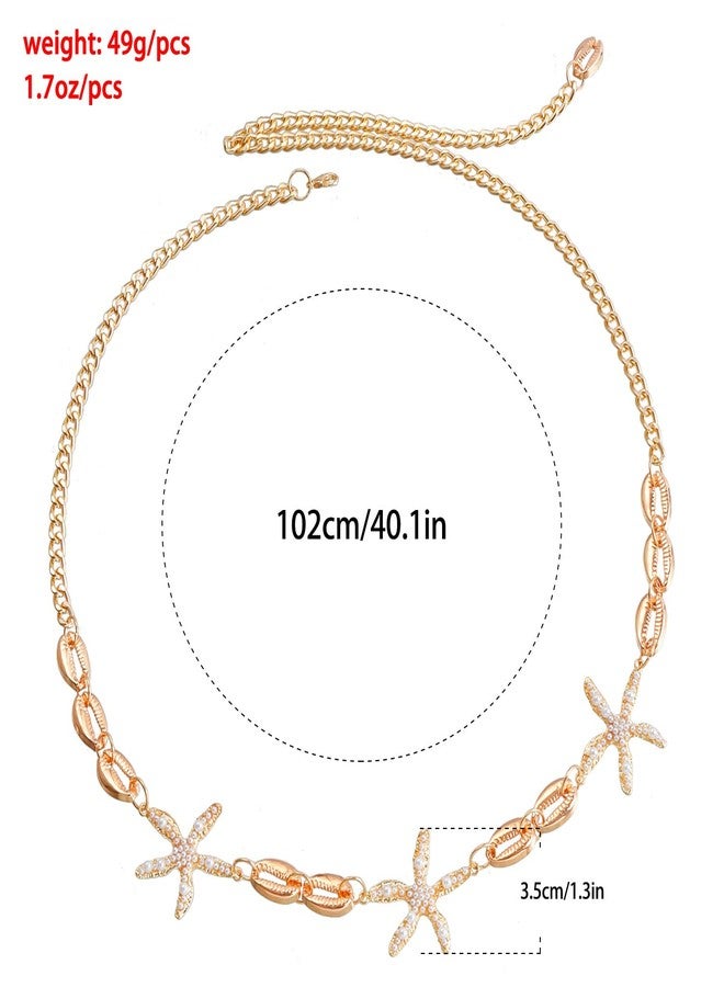 ANGLEQUEEN Mermaids Starfish Pearl Waist Chain Belt for Women Mermaids Gold Starfish Shell Belly Waterproof Body Chain Halloween Costume Women(style2) - Image 5